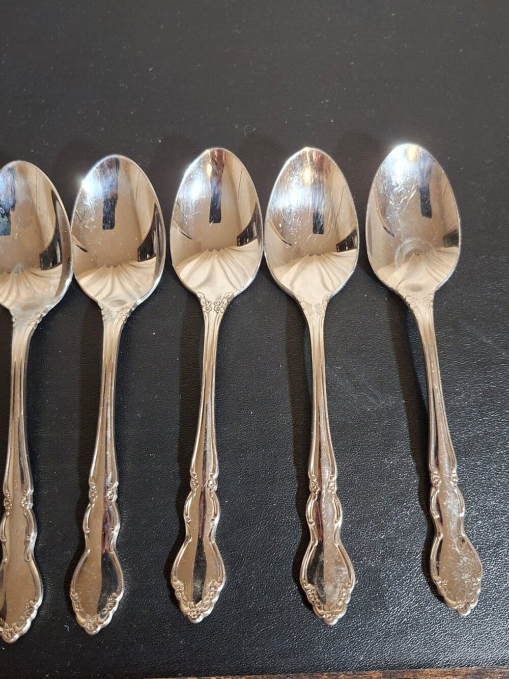 5 Oneida DOVER Heirloom Cube Mark Teaspoons Coffee Dessert Spoons Stainless 6"
